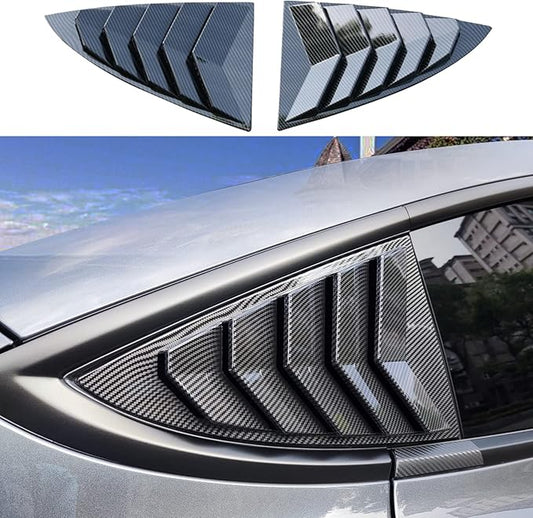 YHCDSEA for Model 3 Rear Side Window Shutter Cover Louver Sport Style Cool Exterior Decoration fit for Tesla Model 3 2017-2026 Accessories (Glossy Carbon Fiber Pattern)