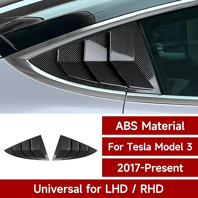 for Tesla Model 3 2017-2026 Accessories Rear Side Window Cover Louver Trim Air Vent Scoop Louver Carbon Style ABS Decal Sun Rain Shade Vent Sport Style