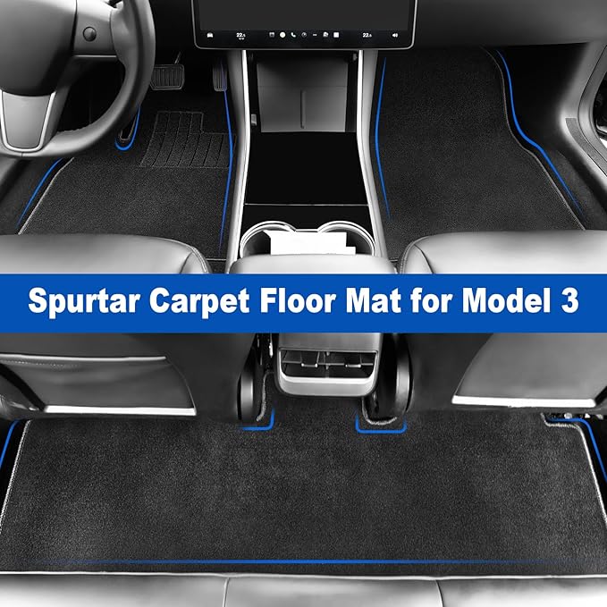 Spurtar for Tesla Model 3 Floor Mats Carpet 2025-2017, Cut Pile Car Floor Mats, Anti-Slip for Model 3, All Weather Protector Automotive, Front & Rear Seat Car Rug 3PCS