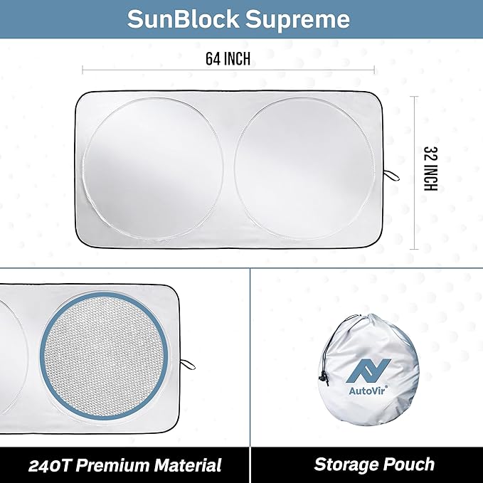 Foldable Windshield Sun Shade for Car – 280T Reflective UV and Heat Shield with Storage Bag | Keeps Interior Cool | Universal Fit for Sedans, SUVs, and Trucks – Standard (64" x 32")