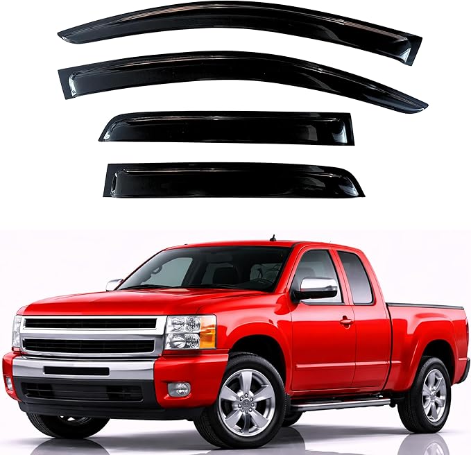 KPY Rain Guards for 2007-2013 Chevrolet Silverado/GMC Sierra 1500 Extended Cab, Out-Channel Window Visor Vent Deflector, Truck Accessories 2007-2014 Chevy Silverado/Sierra 2500HD 3500HD (Extended Cab)