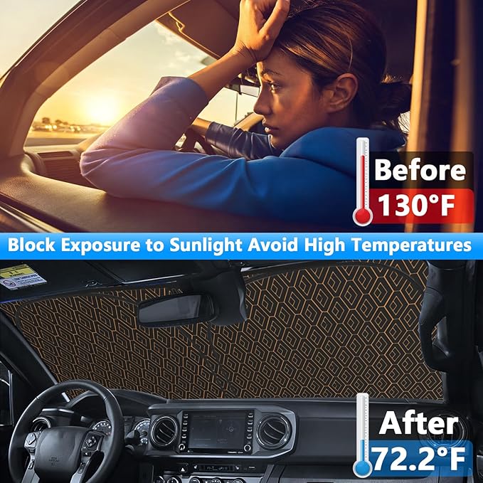 Iridescent Windshield Sun Shade Custom Fit Toyota Tacoma 2016-2024 2025, Upgrade 5 Layers 480T Laser Titanium Silver Window Car Sunshade, Rhombus Lattice Shades for Front Window, Block UV Rays Heat