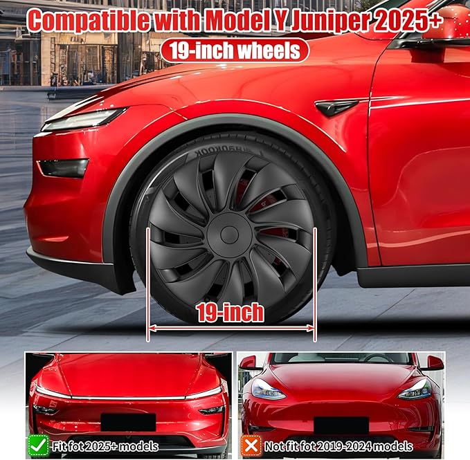 19" Wheel Covers Compatible with Tesla Model Y 2025-2026 Wheel Center caps Black Rims Matte Black ABS Hubcaps Snap-On Compatible with Tesla Y Juniper 2026 19-inch Wheel