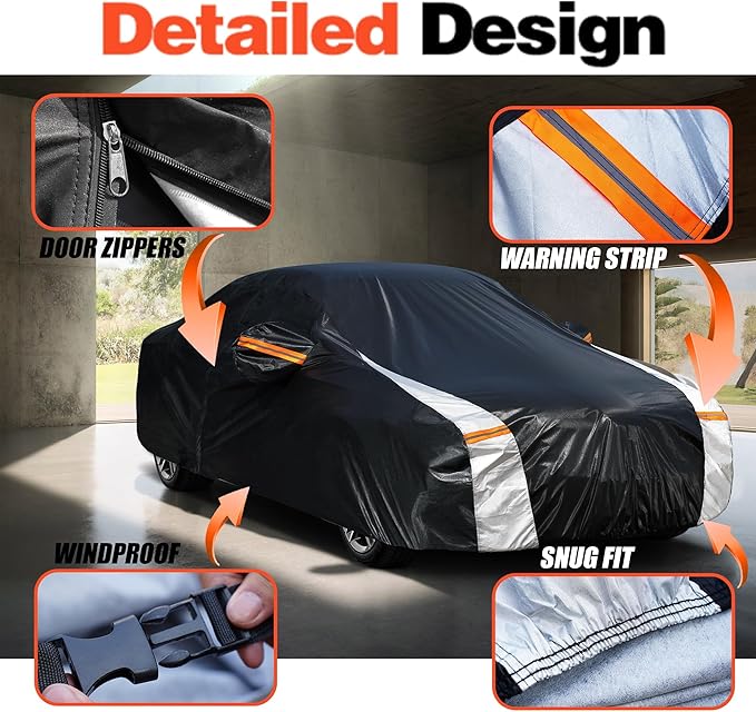 12-Layer Custom Fit Car Cover for Tesla Model S (2012-2026), Upgraded Waterproof All-Weather Full Exterior Cover with Door Zipper, for Snow Rain Dust and Sun UV Protection-Black.