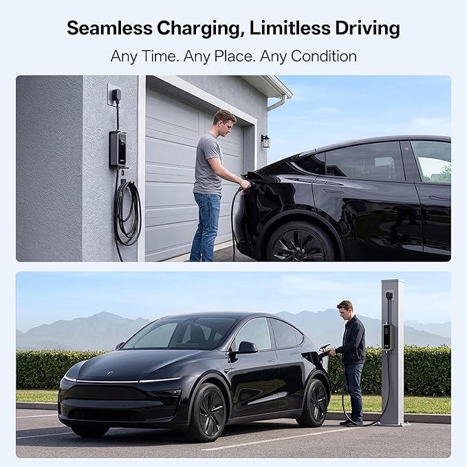Level 2 EV Charger,Tesla EV Charger NACS 40A with 25FT Extension Cord Cable,Enhanced WiFi Smart App,240V NEMA 14-50 Plug Compatible with All Tesla Models X/Y/3/S,UL,ETL,FCC Certified