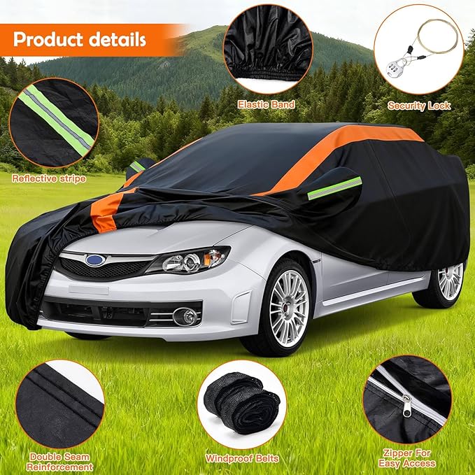 Car Cover for Subaru WRX/WRX STI/Impreza 2007-2026, Multi-Layer Automobiles Covers Waterproof All Weather with Zipper Door, Sun Rain Snow Dust Protection