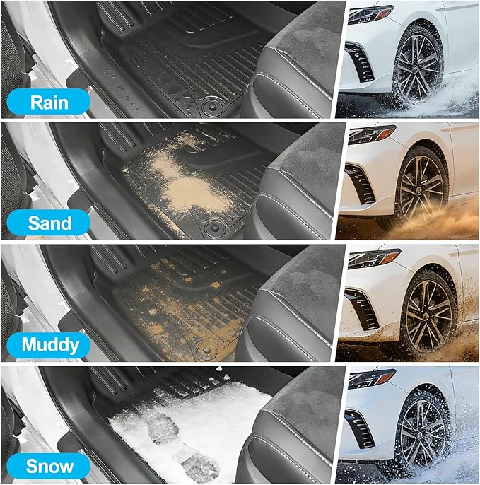 for Toyota Camry 2025 2026 Floor Mats, Full Set All-Weather TPE Laser Custom Fit Floor Liners, Black Automotive Accessories for Camry Hybrid/LE/SE/XLE/XSE