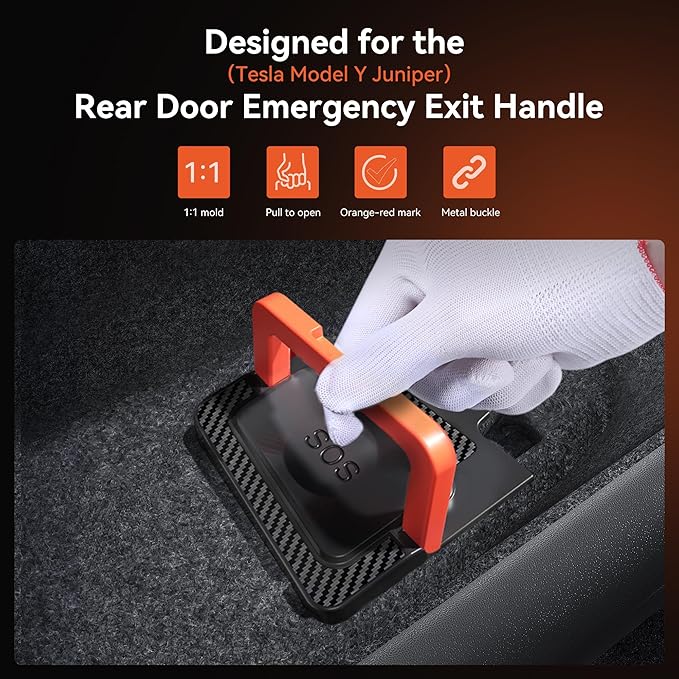 YONZEE Emergency Escape Handle for Tesla Model Y Juniper Accessories, Carbon Fiber Pattern Safety Pull Handle, Compatible with 2025-2026 Model Y Door Release, Easy Installation, Durable ABS Material