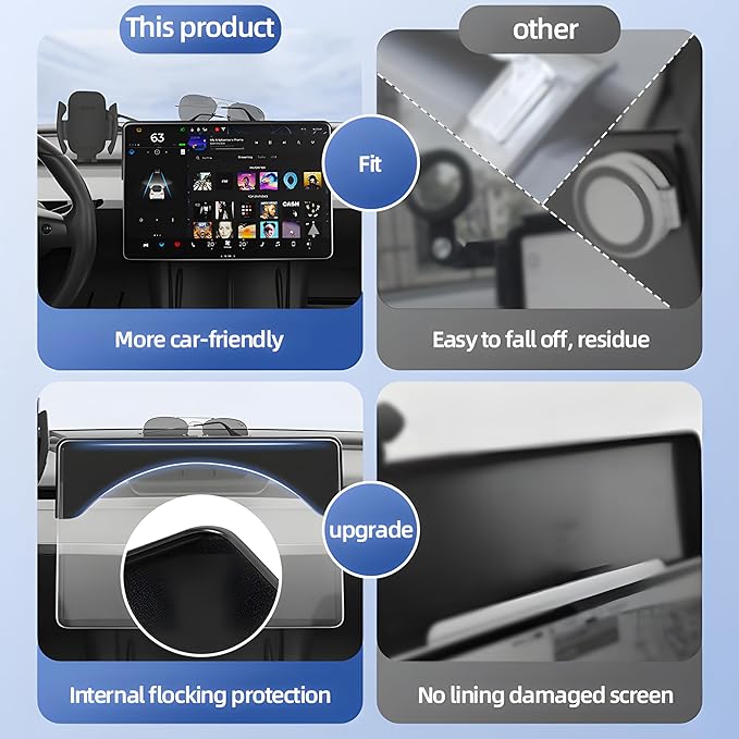Premium Tesla Phone Mount & Holder for Model Y Juniper (2025-2026+，15.4inch) & Model 3 Highland (2024+),Snap-On Screen Clip with Scratch-Free Felt Base, Solid Alloy Arm