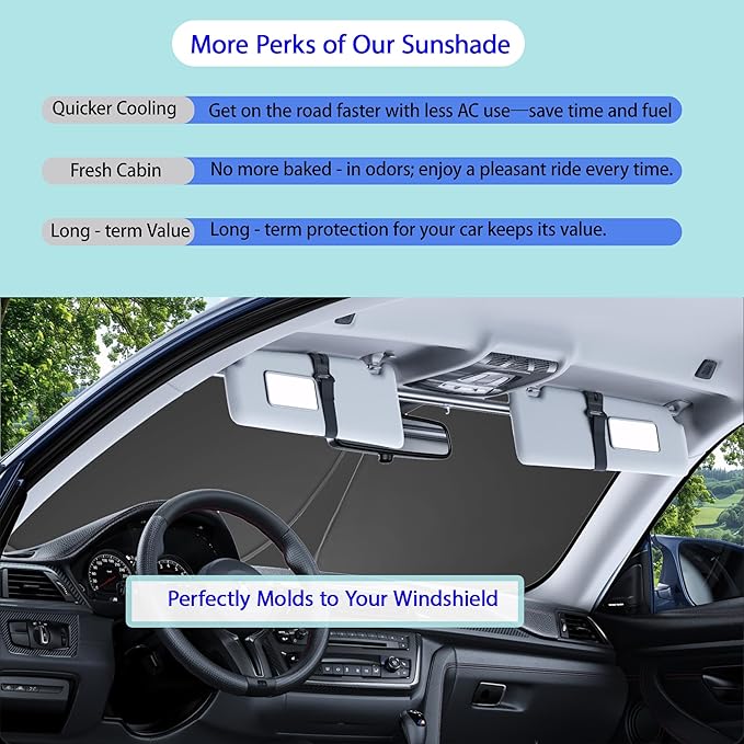 Sun Shade Sunshade for Tesla Model S 2012-2024 2025 Windshield Cover, 2-Layers Sun Shield 240T Silver Sun Visor Foldable Window Shade Blocks UV Rays Car Accessories