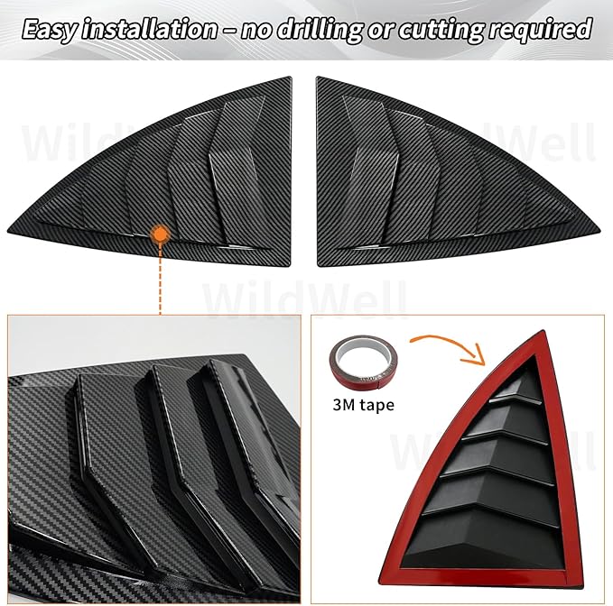 WildWell Rear Side Window Louver Cover for 2020-2026 Tesla Model Y & Model Y Juniper, Side Window Louver Air Vent Scoop Sunshade Covers Exterior Accessories Carbon Fiber Painted