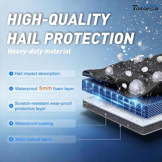 Hail Protector Car Cover for SUV(Length219-234inch) + Gift Windshield Sunshade, Multi-Layered EVA Hail Proof Car Cover, Padded Car Hail Protector Escalade ESV, Suburban, Yukon XL, etc.