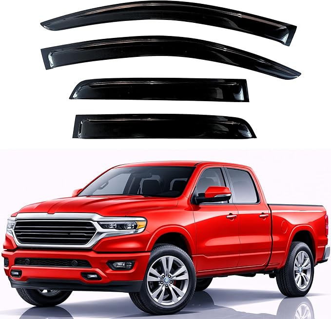 KPY Rain Guards Fit for 2019-2026 RAM 1500 Quab Cab (Excludes Classic Model), Out-Channel Window Visors Vent Wind Deflectors 4PC, Truck Accessories for 19-26 RAM 1500 (Extended Cab Only)