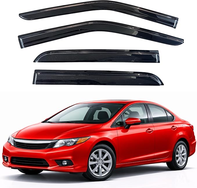 KPY Rain Guards Fit for 2006-2011 Honda Civic, Out-Channel Window Visors Vent Wind Deflectors 4PC, Car Accessories for 06-11 Civic (Sedan Only)