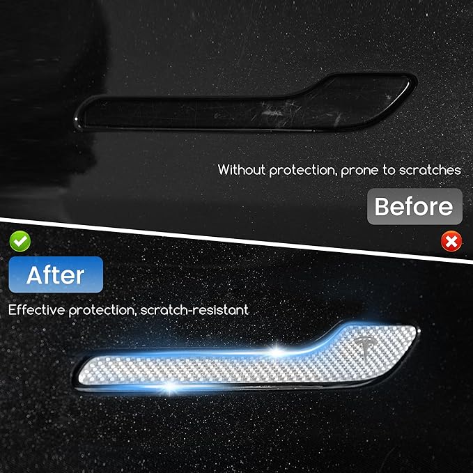 Polwlamks 4 Pack Door Handle Cover Fits Model Y/Model 3, Real Carbon Fiber Handle Cover Sticker, 3D Tesla Door Handle Protector Wrap Covers with 3M Self-Adhesive Backing, Tesla Exterior Accessories