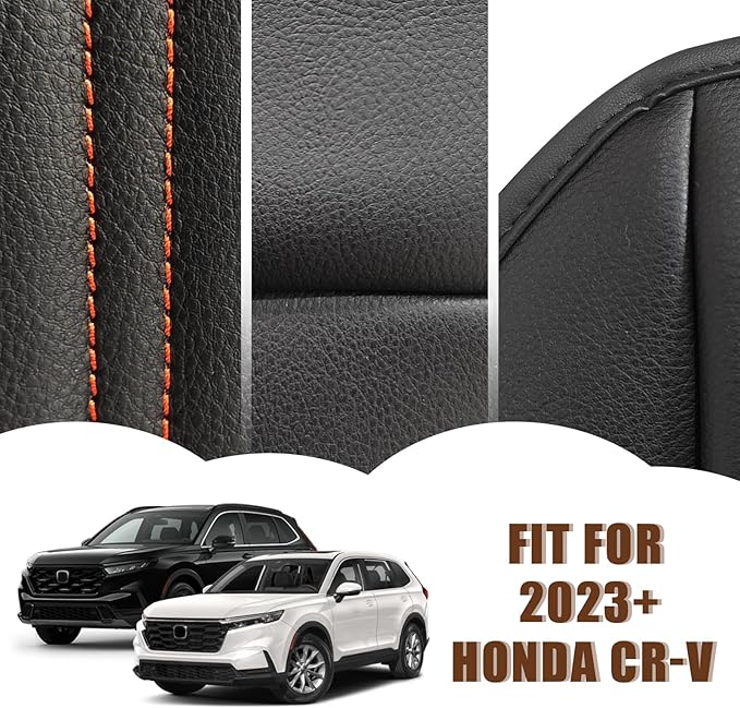 Muslogy Center Console Armrest Cover Fit for Honda CR-V & CRV Hybrid 2023-2026 2026 Accessories, Comfort Armrest Pad Console Lid Cushion Vegan Leather Regular Thick(Black/Orange Trim)