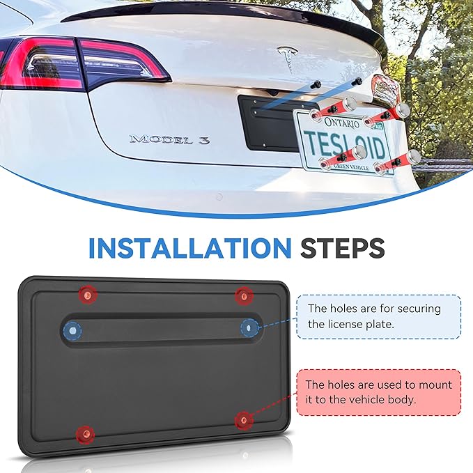 109684400B Rear License Plate Frame & Holder for Tesla Model Y & Model 3, Rear Plate Mounting Bracket kit with Stainless Steel Screws & Caps, Rust-Proof, Anti-Rattle Design