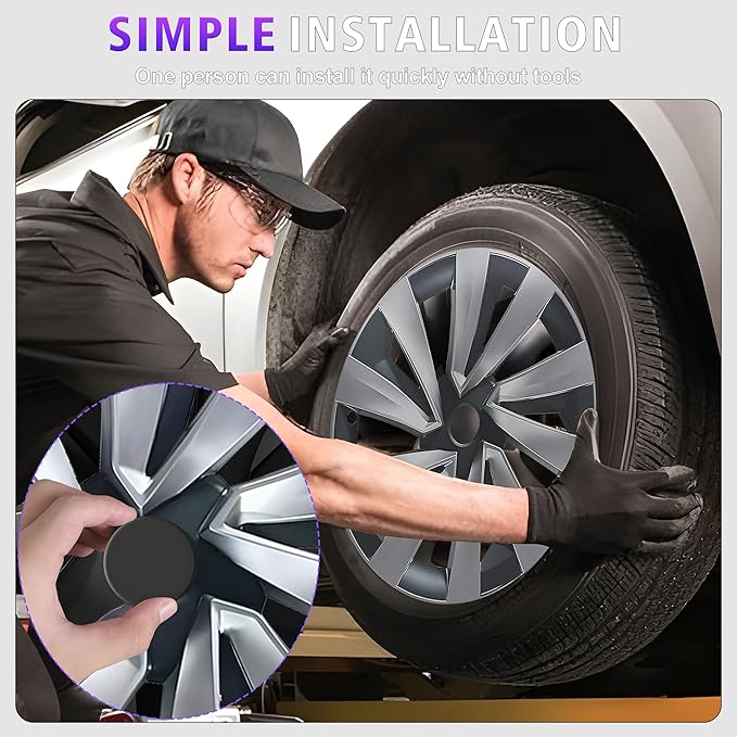 19 Inches Wheel Covers for 2025 2026 Tesla Model Y Juniper, Hub Protection Accessory, Replacement for Tesla Model Y 2025 Rim Protector, ABS Hubcaps 4-Piece, Black and White Color Contrast