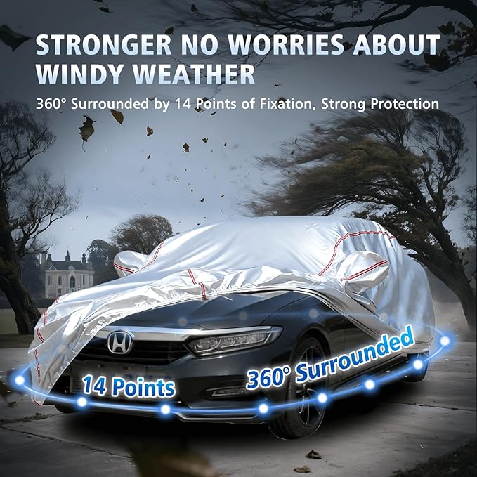 Car Cover Waterproof All Weather for Honda Accord 2002-2025,All-Around Fastening and 4 Upgrades, 30s Quick-Install for Car Cover