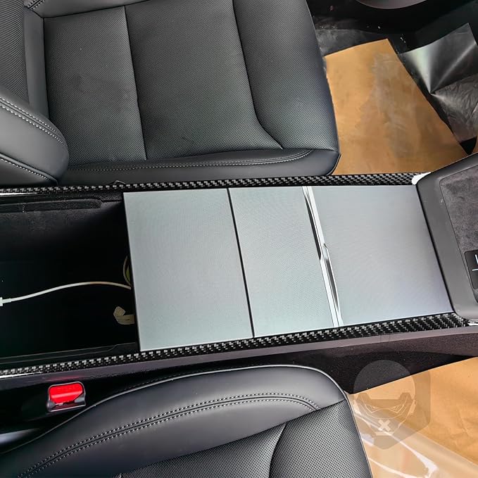 Center Console Storage Box Panel Frame Cover Carbon Fiber Sticker Car Interior Trim Compatible with Tesla Model 3 2024 Accessories Central Control Panel Frame Decorative Sticker