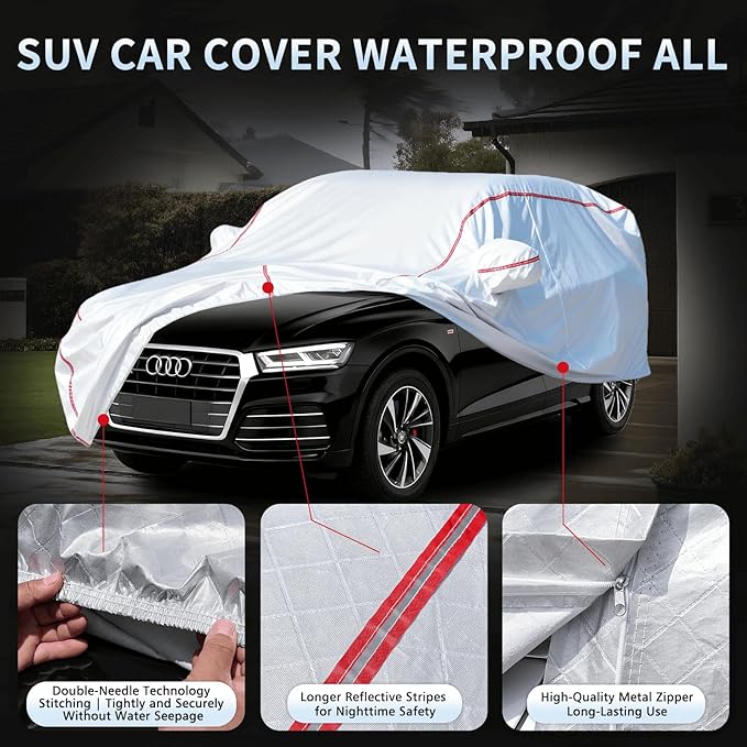 Car Cover Waterproof All Weather for Audi Q5 2004-2026,All-Around Fastening and 4 Upgrades, 30s Quick-Install for Car Cover