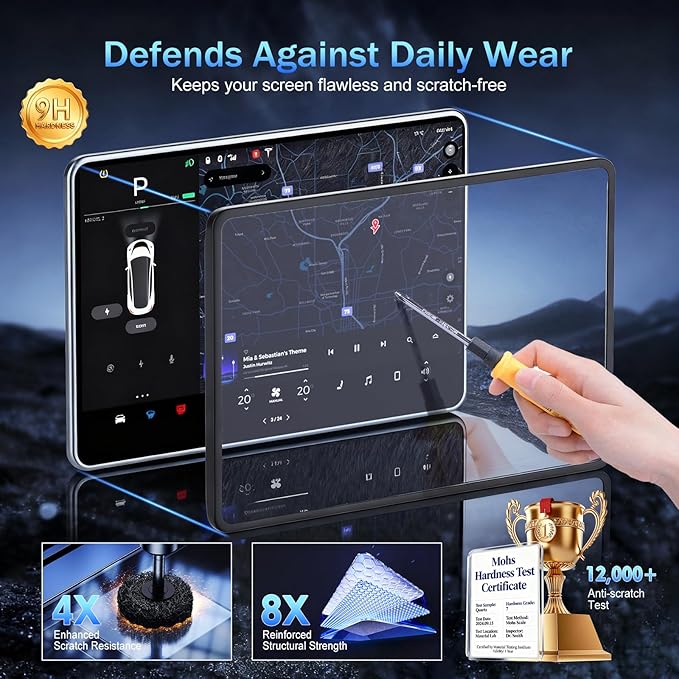 (15.4")【1s Snap-On Easy installation】Tesla Accessories - No Glare & Fingerprint Screen Protector for 2025 Model Y Juniper (Standard、Premium), Model 3 Highland (2024 - 2026), Frame & Screen Protection, Matte