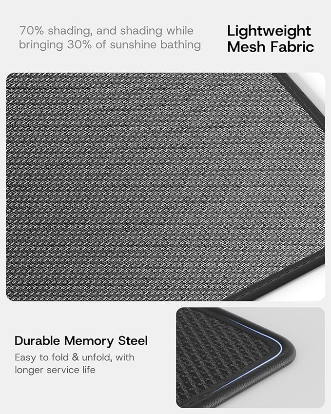 Upgraded Sunshade Roof for Tesla Model Y 2020-2024, [Mesh Fabric& No-Sag & Magnetic Design] Heat Insulation Class Roof Sun Shade for Tesla Model Y Accessories, Black, 2PCS