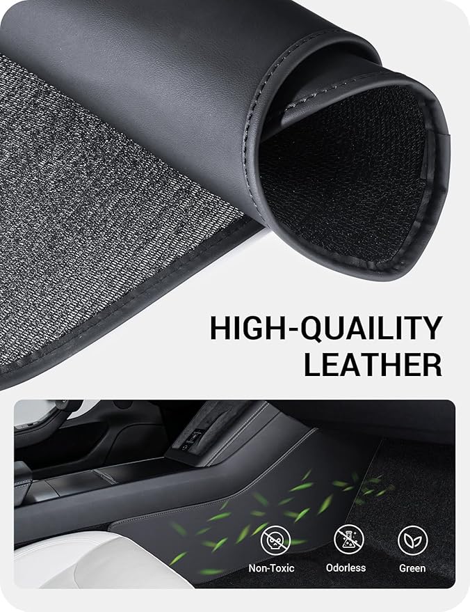 BASENOR 2026 2025 2024 Tesla Model 3 Highland Center Console Side Anti-Kick Mats, Waterproof & Dust Resistant Protector Cover Front Seat Side Leather Pad 2PCS (Standard/Premium/Performance)