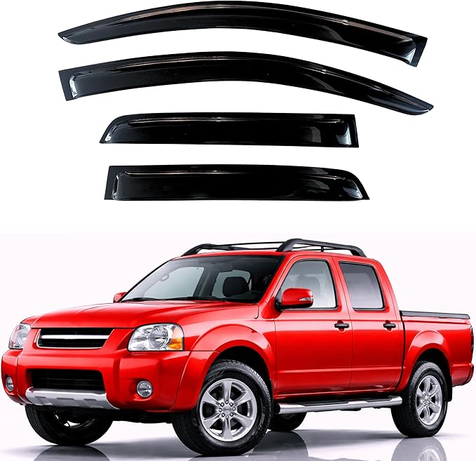 KPY Rain Guards Fit for 2000-2004 Nissan Frontier Crew Cab, Out-Channel Window Visors Vent Wind Deflectors 4PC, Truck Accessories for 00-04 Frontier Crew Cab (Full-Size Cabs)