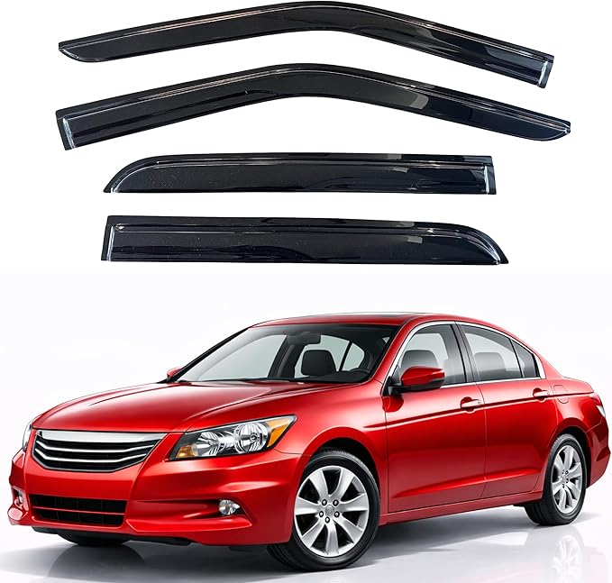 KPY Window Visor Compatible with Honda Accord Sedan 2008-2012, 4PC Rain Guard Side Window Vent Deflectors Tape-On Mugen Style, 2008 2009 2010 2011 2012