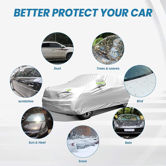 Car Cover Waterproof All Weather, GORDITA Full Exterior Covers with Mirror Pocket, Outdoor Car Cover UV Snow Rain Wind Dust All Weather Outdoor Protection Universal Fit SUV Length 189-204'' inch