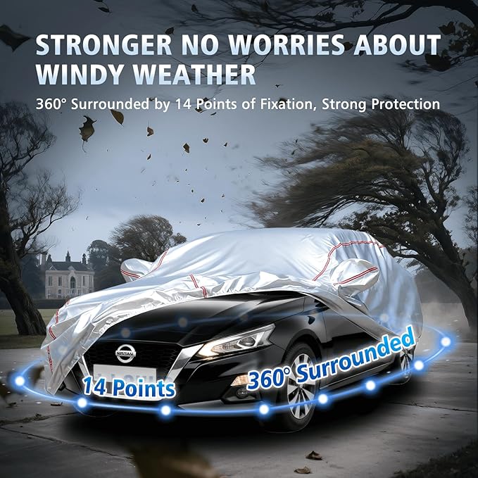 Car Cover Waterproof All Weather for Nissan Altima 2002-2025,All-Around Fastening and 4 Upgrades, 30s Quick-Install for Car Cover