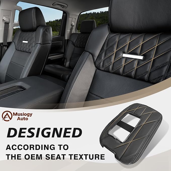 Muslogy Center Console Armrest Cover Fit for Toyota Tundra 2014-2021 Accessories, Comfort Armrest Pad Console Lid Cushion Vegan Leather Regular Thick(Bucket Seat ONLY)