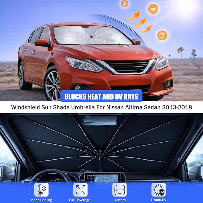 Car Windshield Sun Shade Umbrella - Custom-Fit for NIS-s-an Altima Sedan 2013-2018 Umbrella Sunshade,Easy Install,UV Protection & Heat Reflective,Keep Interior Cooler with Storage Bag