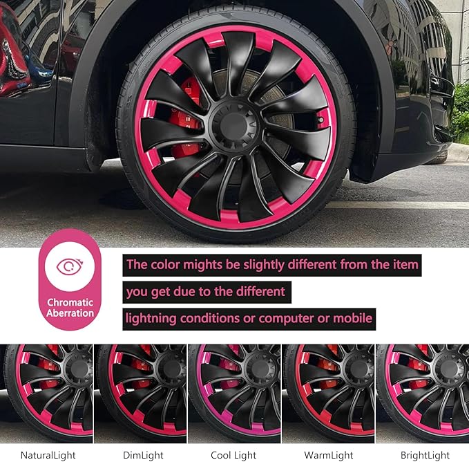 Wheel Rim Protect for Tesla Model Y 21" (2020-2024), Easy-Install Hubcaps Induction Wheel Cover, Scratch-Resistant Car Tire Trim Rings, Stylish Giftable, Brilliant Magenta 4Pcs Model Y Accessories