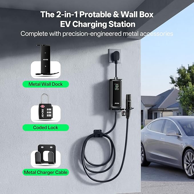 Level 2 EV Charger,Tesla EV Charger NACS 32A with 25FT Extension Cord Cable,Enhanced WiFi Smart App,240V NEMA 14-50 Plug Compatible with All Tesla Models X/Y/3/S,UL,ETL,FCC Certified