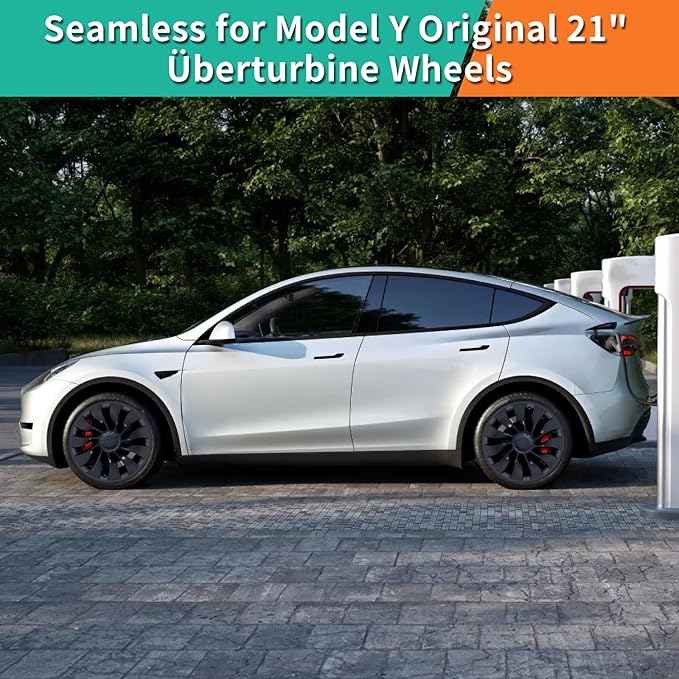 Tesla Rim Protector Model Y 21 inch|Fit 21 Inch Überturbine Wheel Covers 2020–2024|Hubcap Guards ABS Trim Rings for Curb Rush Prevention |Matte Black(Set of 4)|Tesla Model Y Accessories