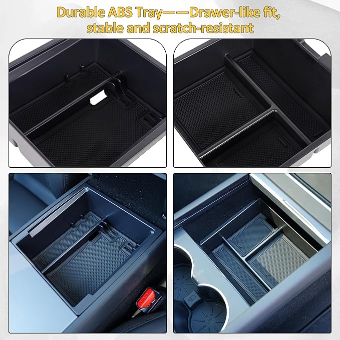 RUTU 8PCS Center Console Organizer for 2025-2026 Tesla Model Y Juniper (Premium & Performance), TPE Armrest Storage with Bottom Mats, Cup Holder, Wireless Charger Mat, Camera Cover