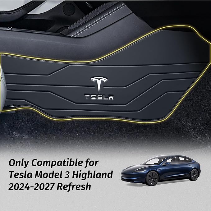 Center Console Leather Side Anti-Kick Mats(2 Pieces) Designed for Tesla Model 3 Highland(2024-2027),Waterproof, Dust Resistant, Front Seat Side Protector Cover Black