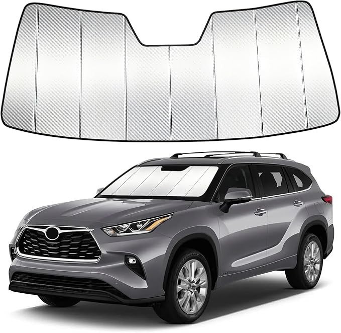 Windshield Sun Shade Custom Fit for Toyota Highlander 2020-2026, Accordion Folding Thick Window Sunshade Block Heat 99% UV Rays Sun Visor Keep Cooler Car Accessories