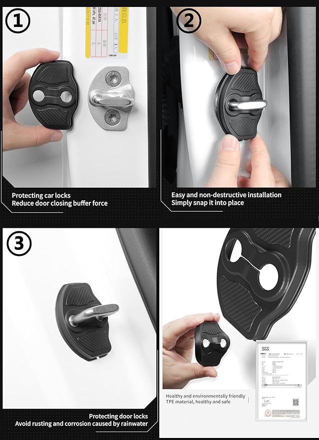 LUCKEASY for Tesla Model Y Juniper 2025 2026/Tesla Model 3 2024 2025 2026 Car Door Lock Cover Door Lock Latch Protector Door Edge Guard Door Entry Guard Black TPE