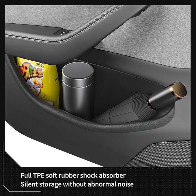 LUCKEASY 4PCS Door Side Storage Box Full Arounding for Tesla Model Y Juniper 2025 2026 Front & Rear Door Pocket Inner Organizer Trays Full Cover for Model Y Juniper Accessories TPE Black