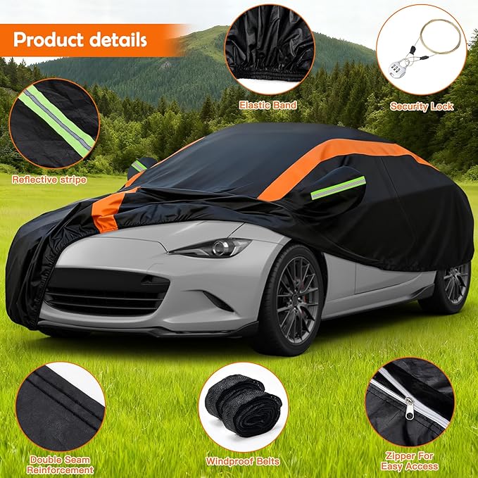 Car Cover for Mazda Miata MX5 1989-2026, Multi-Layer Automobiles Covers Waterproof All Weather with Zipper Door, Sun Rain Snow Dust Protection