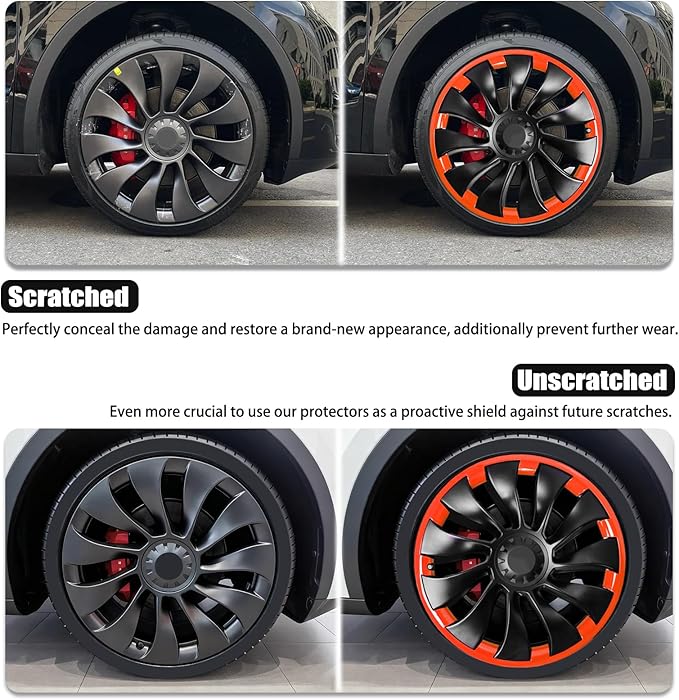 Wheel Rim Protect for Tesla Model Y 21" (2020-2024), Easy-Install Hubcaps Wheel Cover, Scratch-Resistant Car Tire Trim Rings, Stylish Design for Induction Wheels, Tangerine 4Pcs Model Y Accessories