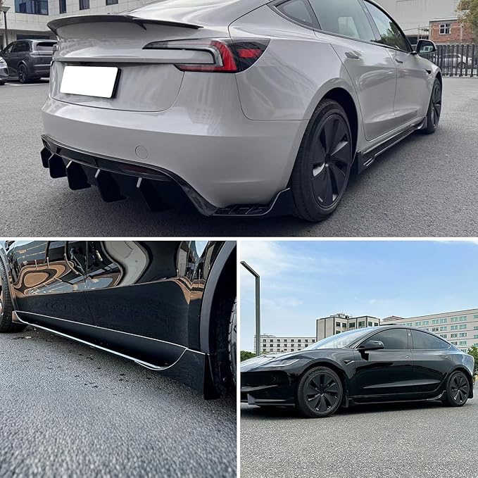 Front Bumper Lip Splitter Side Skirts Body Kit for 2017-2023 Tesla Model 3, Model 3 Front Spoiler, Model 3 Accessories Side Skirt (Gloss Black)
