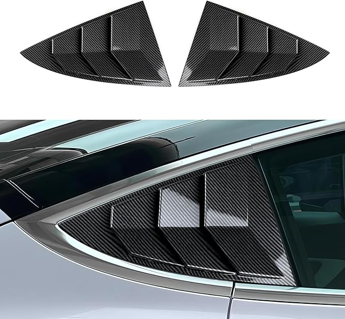for Tesla Model 3 2017-2026 Accessories Rear Side Window Cover Louver Trim Air Vent Scoop Louver Carbon Style ABS Decal Sun Rain Shade Vent Sport Style