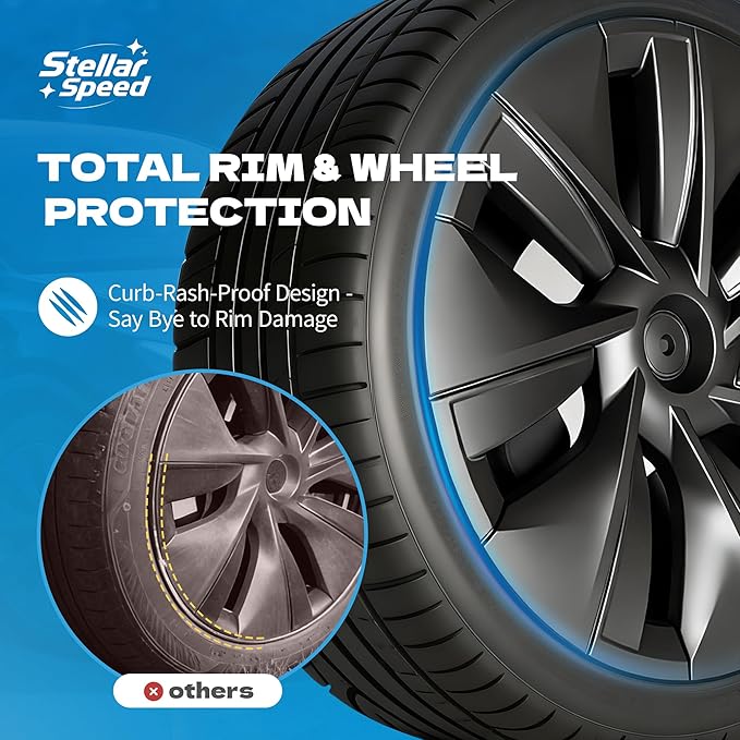 19 Inch Wheel Covers for Tesla Model Y 2021-2024, Hubcaps Compatible with Tesla Model Y Rim Protector Replacement, Quick Installation, 4 Pcs Matte Black