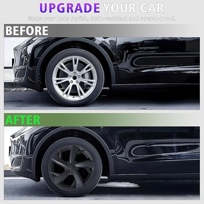 19 Inches Wheel Covers for 2025 2026 Tesla Model Y Juniper, Hub Protection Accessory, Replacement for Tesla Model Y 2025 Rim Protector, ABS Hubcaps 1-Piece, Mechanical Style Black