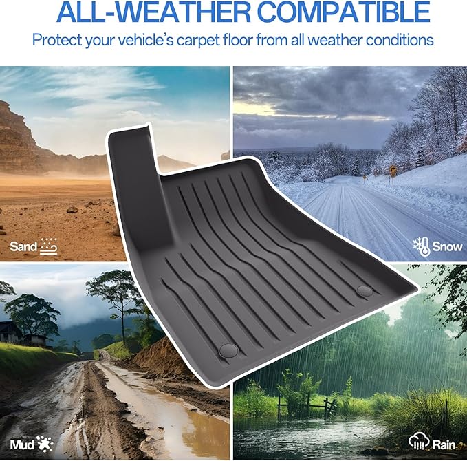 2025 New Version Floor Mats for Model 3 Highland - Full Set All Weather TPE Front, Rear, Cargo & Sub-Trunk Mats, 6-Piece Custom Fit