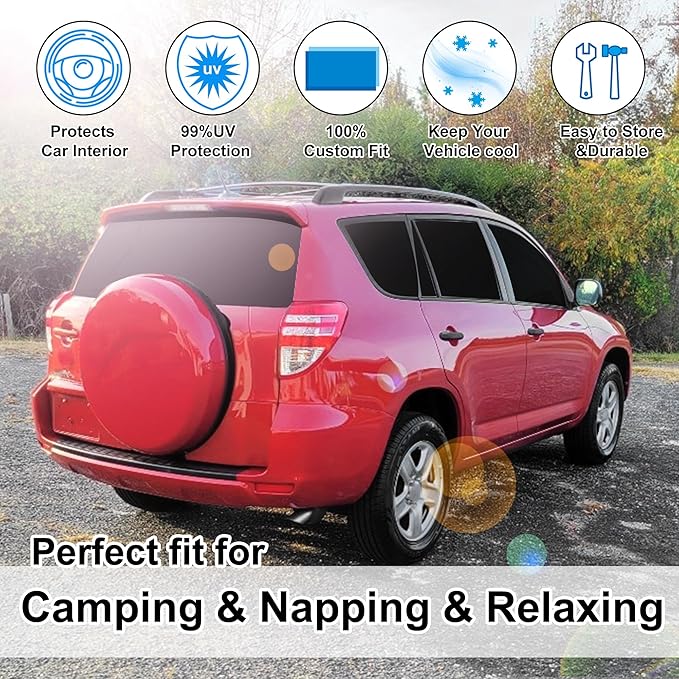 8PCS Windshield Sun Shade Custom Fit for 2006-2012 Toyota RAV4 Accessories Foldable Sunshade Side Rear Window Shade Cover Full Set Privacy Protection Keeps Car Cool